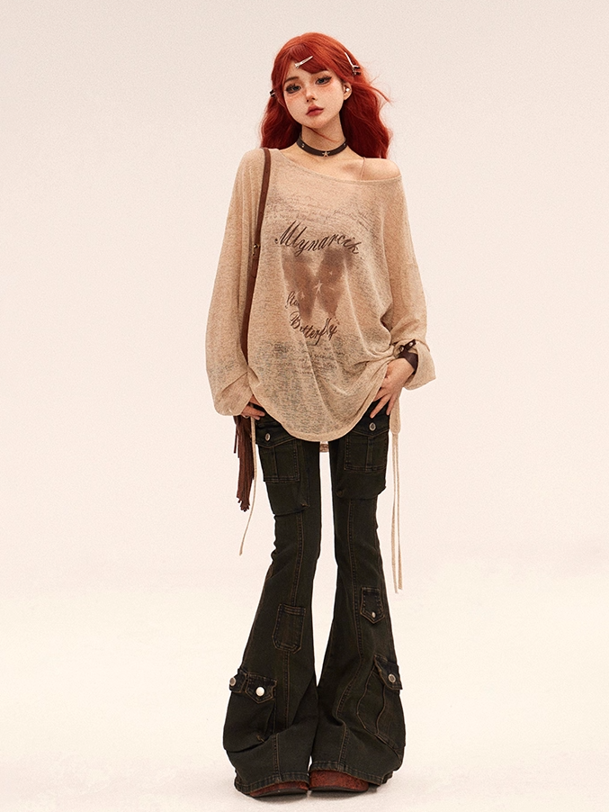 Black Low Rise Cargo Pockets Flared Jeans