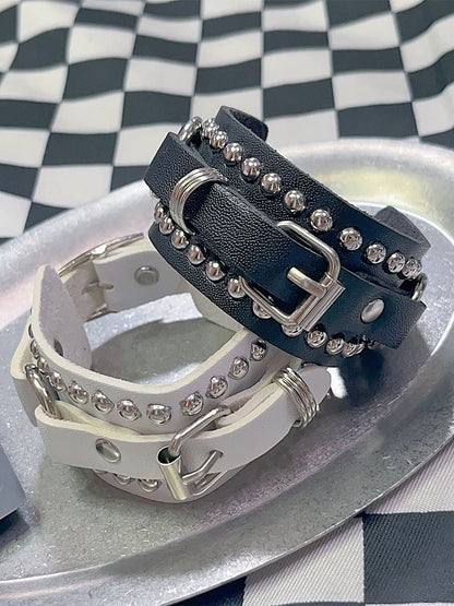 Black/White Pop Punk Studs Details Buckle Decorated Bracelet