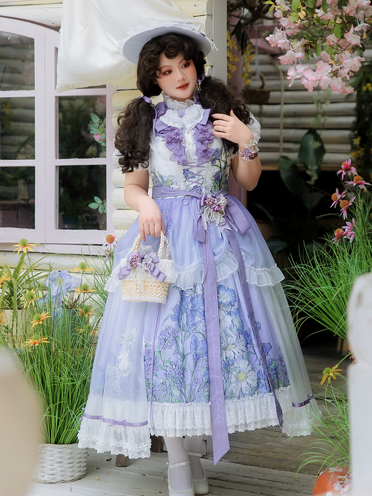 Plus Sizes Available Floral Print Under Bust Elegant Classic Lolita Jumper Skirt