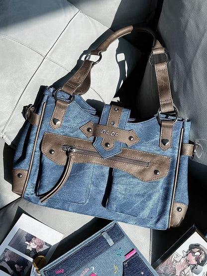 Denim Blue Motorcycle Ita Shoulder Bag