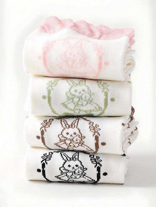 Mint Green/Pink/Black/Brown Lolita Bunny Print Polka-dot Pattern Ruffled Calf Stock