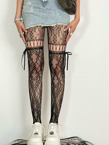 6 Color Options Y2K Self-tie Straps Hollow-out Design Tights