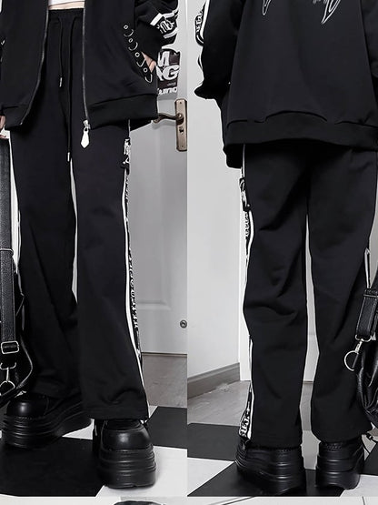 Black Gothic Letter And Cross Prin Sweatpants