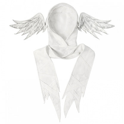 White Angel Wings Hat and Asymmetrical Hem Scarf All-in-one