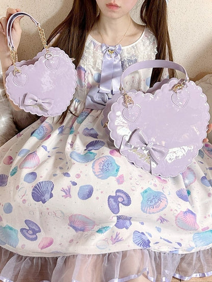 PU Purple Cookie Bag for Lolita with Heart Design Featuring Decorative Bow and Zipper Detail in S/L Size