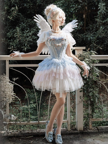 Blue Princess Lolita Floral Embroidery Corset Dress Lolita JSK Full Set