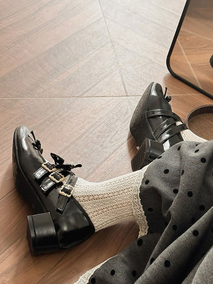 Black Bow at Top Crisscross Design Lolita Shoes Detachable Bowknots