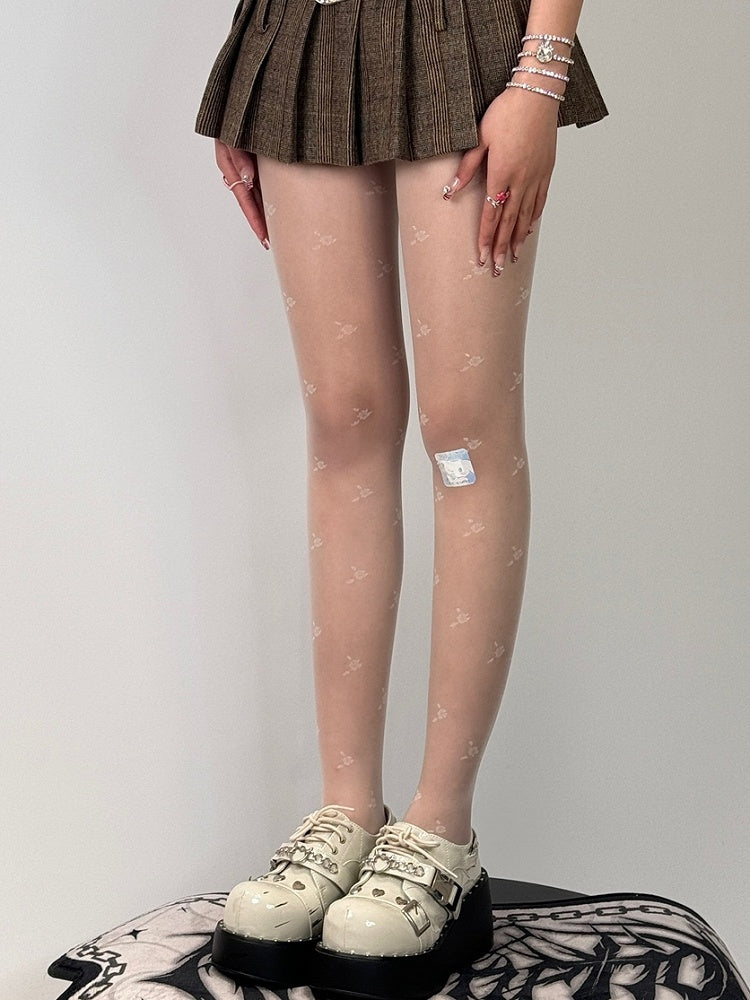 Black/White Floral Pattern Tights