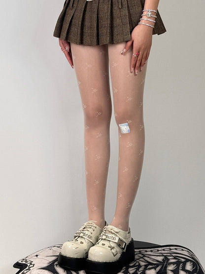 Black/White Floral Pattern Tights