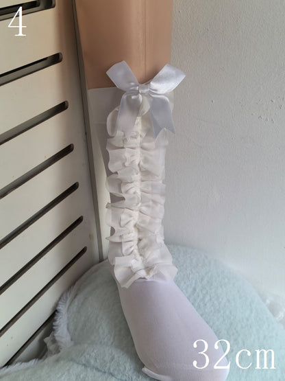 7 Options White/Black Bowknot Details Lace Trim Calf Socks