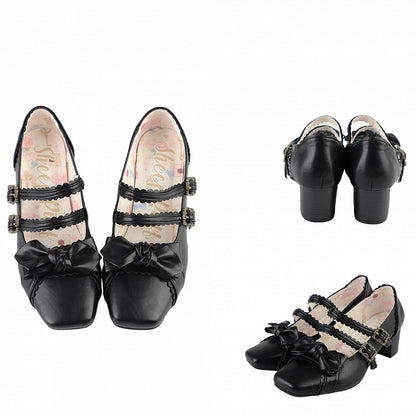 Black Bow at Top Sweet Lolita Shoes