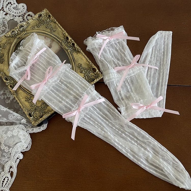 4 Color Options Bowknot Details Tulle Underknee Stockings