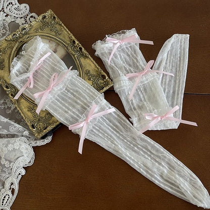 4 Color Options Bowknot Details Tulle Underknee Stockings