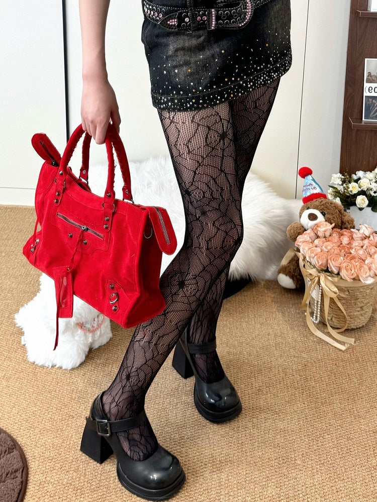 Black Wasteland Punk Spiderweb Details Tights