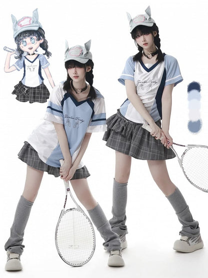 Gray Elastic Waist Tiered Plaid Skirt