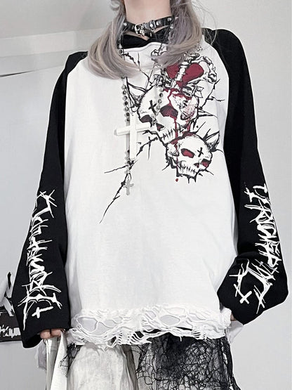 Black&White Emo Punk Skeleton And Letter Print Hoodie