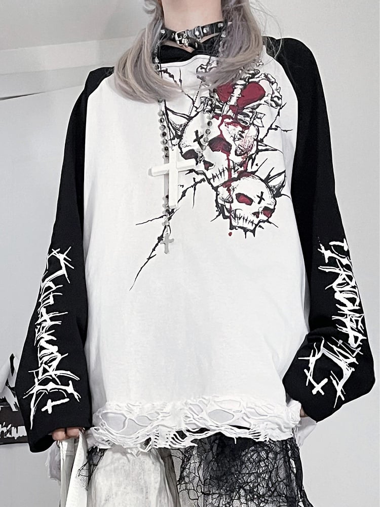 Black&White Emo Punk Skeleton And Letter Print Hoodie