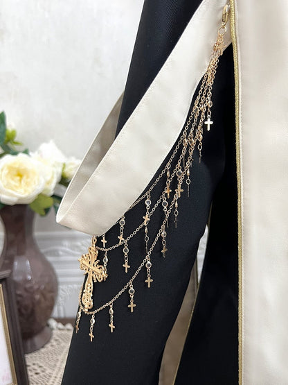 Clearance-Size L for Bust 98CM Black Ouji Lolita Cross Chains and Charms Decorated Stole Swallow Tail Blazer Coat