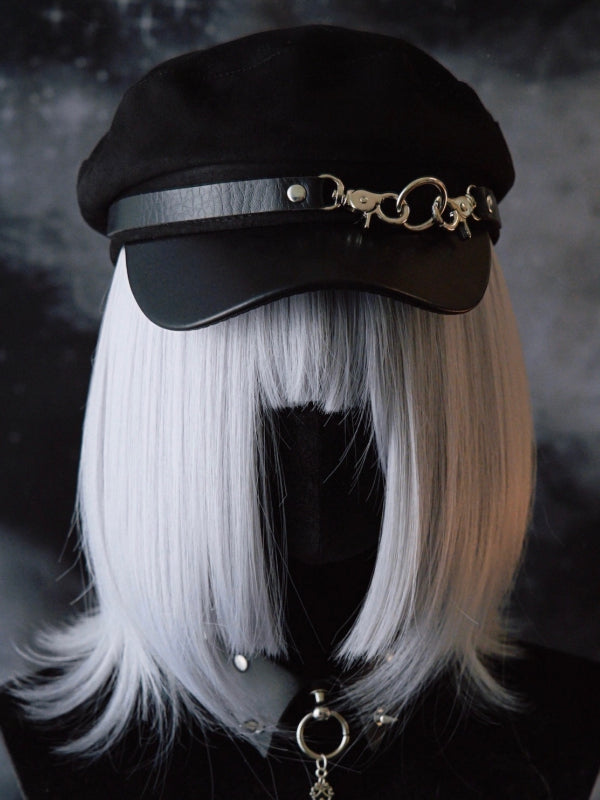 Black Gothic Buckles Design Beret Hat