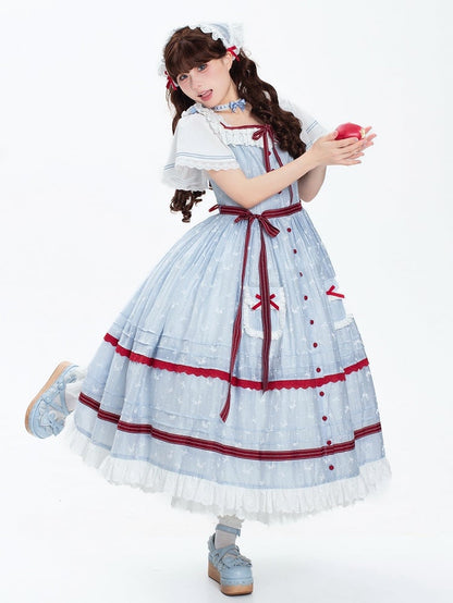 Plus Sizes Available Blue and White Classic Lolita OP + Small Bows Fabric Lolita JSK