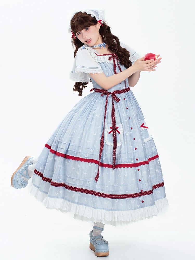 Plus Sizes Available Blue and White Classic Lolita OP + Small Bows Fabric Lolita JSK