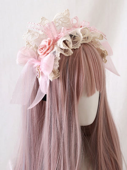 Sweet Lolita Floral Bowknot Lace KC with Heart Charm