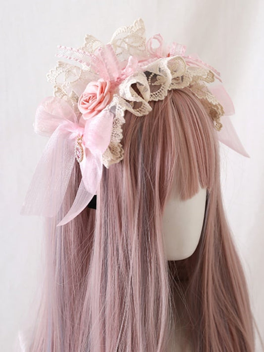 Sweet Lolita Floral Bowknot Lace KC with Heart Charm