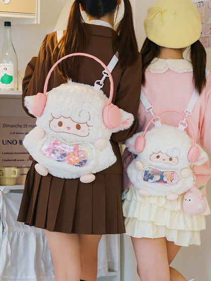 White Cute Lamb-shaped Plush Backpack Middle/Large Size