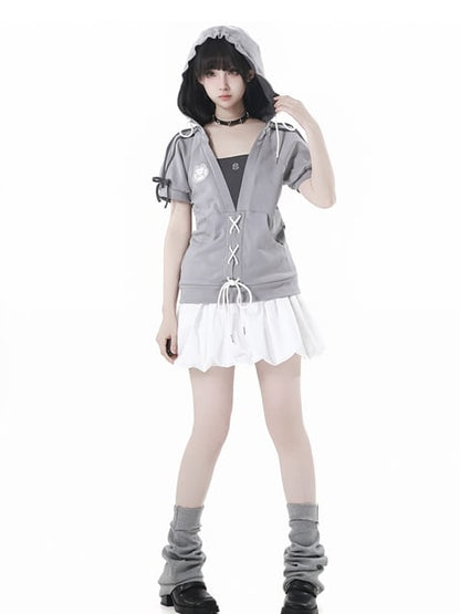 White Elastic Waist Bubble Skirt