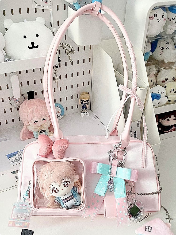 Pink Ita Hand Bag With Detachable Card Holder