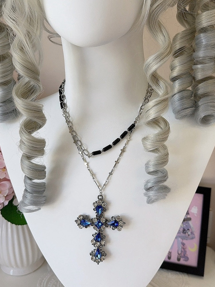 4 Colors Rhinestoned Cross Pendant Gothic Necklace