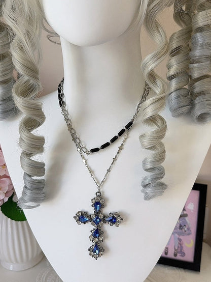 4 Colors Rhinestoned Cross Pendant Gothic Necklace