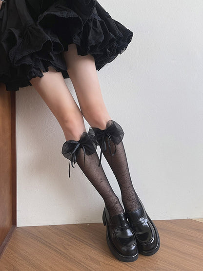 Black/White Bowknot Design Underknee Stockings