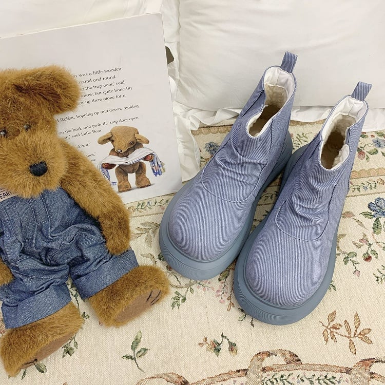 Bow Accents Denim Blue Sweet Winter Boots