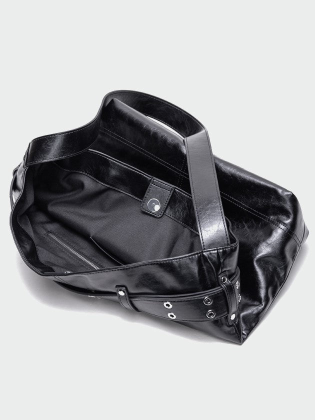 Elegant Black Tote Bag With Belt Buckle Accent - Perfect For Commuting