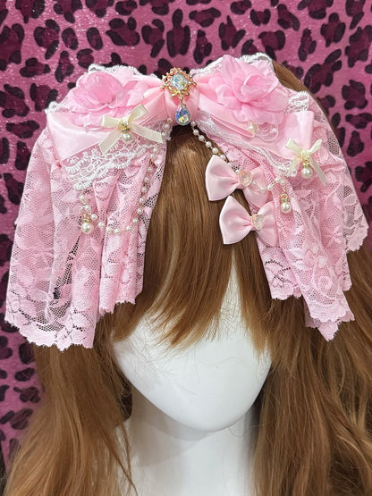 Pink Beaded Charm Floral Design Rhinestone Decorated Hairclip