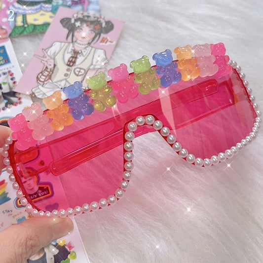 4 Options Pink Bear/Star Design Beaded Decorated Sunglasses