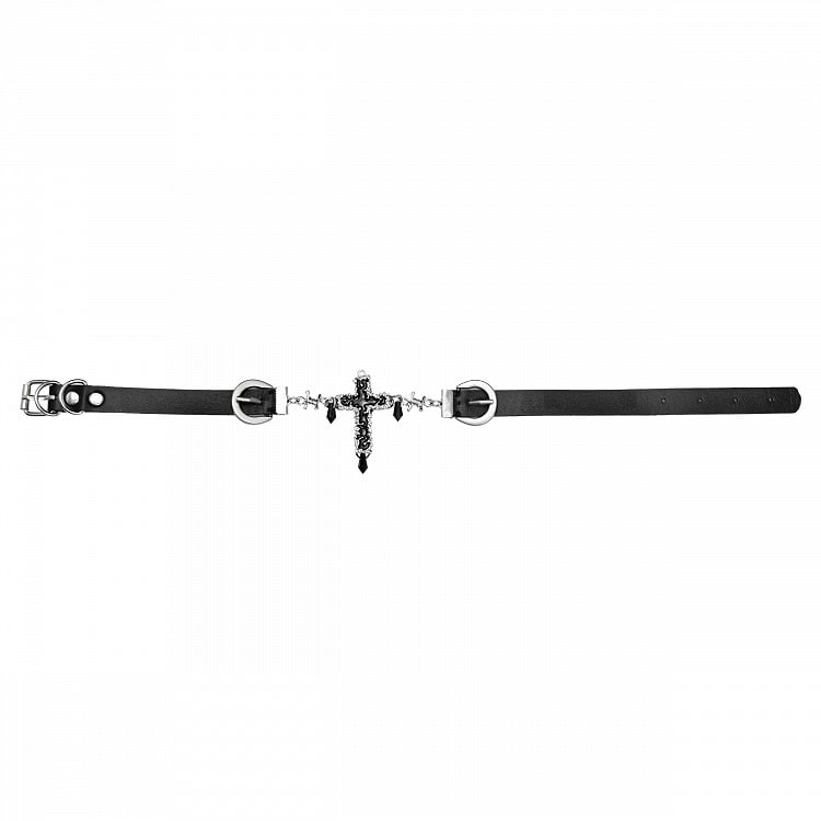 Black Gothic PU Cross Choker
