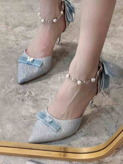 Silver & Blue Butterfly and Bowknot Tassel 5CM/8CM Hime Lolita Heels