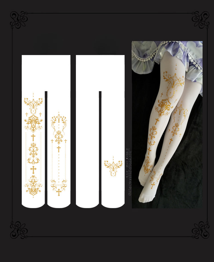 3 Colors Gothic Lolita Cross Print Tights