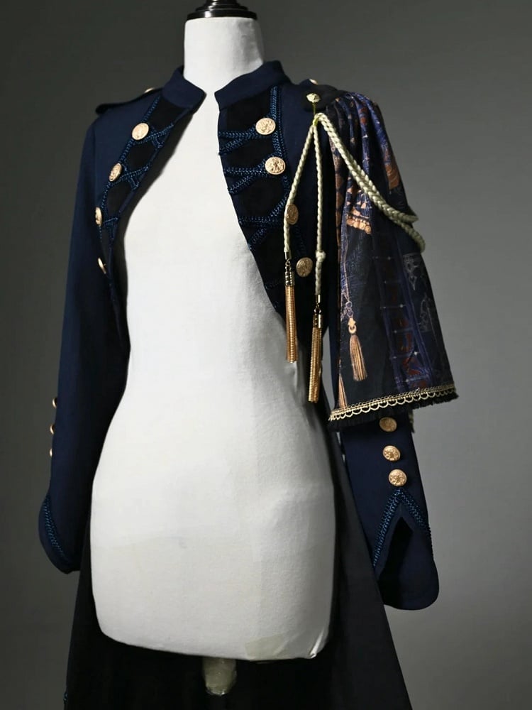 Dark Blue Detachable One-shoulder Cape Knight Tailcoat