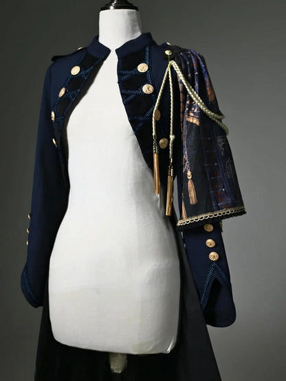 Dark Blue Detachable One-shoulder Cape Knight Tailcoat