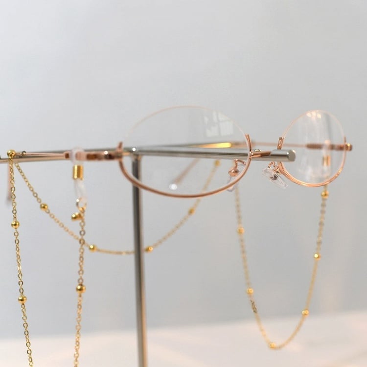 Gold Cyberpunk Semi-rimless Glasses + Chain Accessory