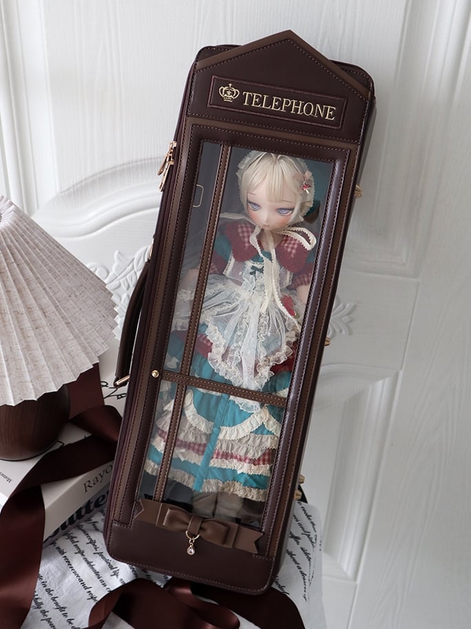 Brown Telephone Booth-shaped 1/4 Scale BJD Doll Bag with Two Straps