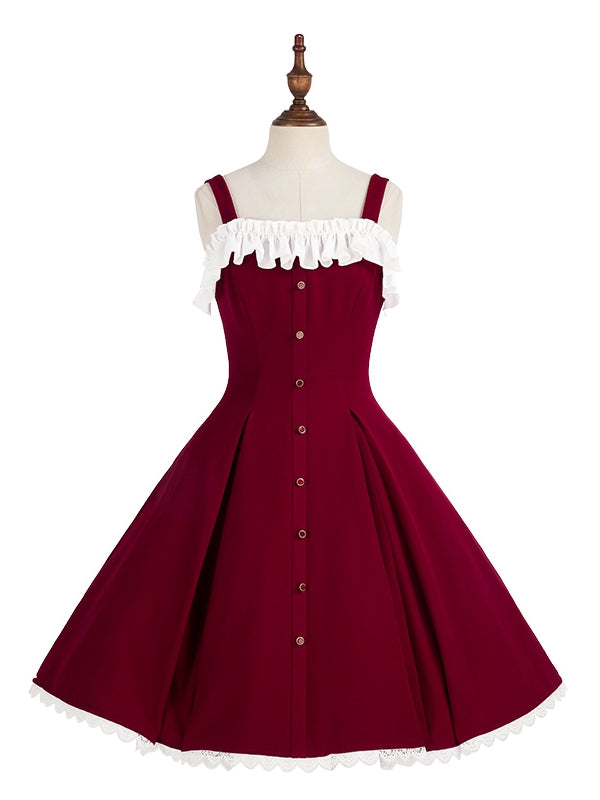 Red Slim Fit Waist Elegant Lolita Fashion Dress