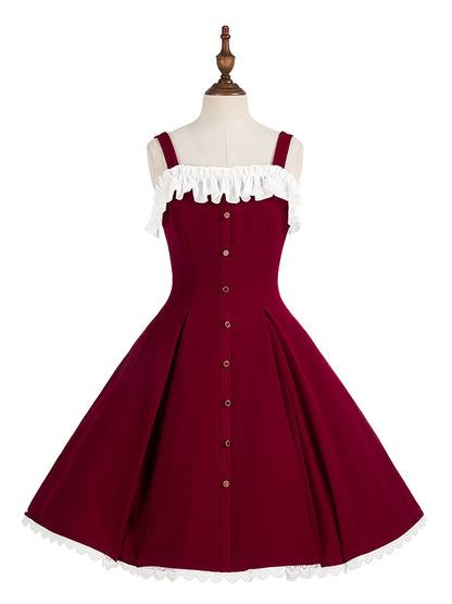 Red Slim Fit Waist Elegant Lolita Fashion Dress