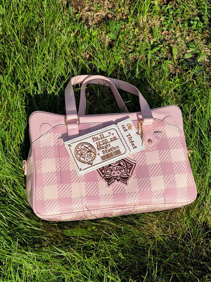 Plaid Pattern Large Capacity Pink Ita Tote Bag