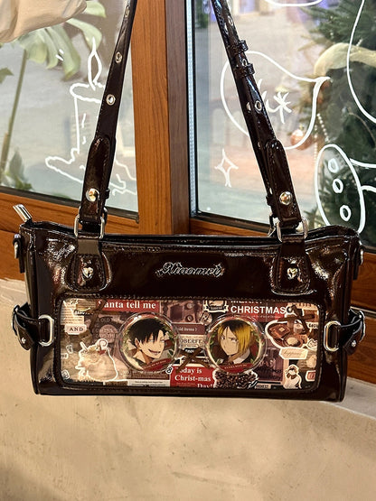 Brown Versatile Transparent-Window PU Leather Ita Bag