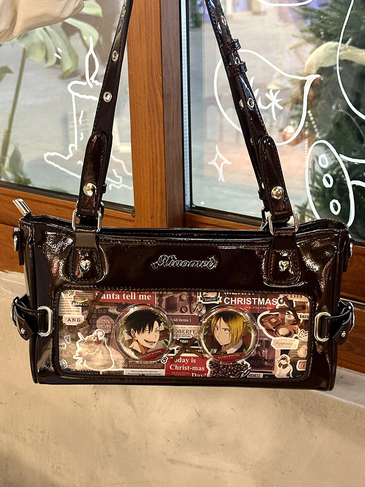 Brown Versatile Transparent-Window PU Leather Ita Bag