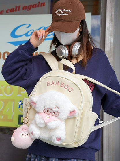 White Cute Backpack With A Detachable Lamb Doll